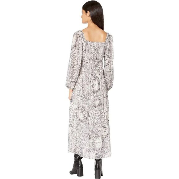 NWT All Saints Amara Laertes Midi Dress Size 4 Ecru Leopard Print Long Sleeve - Picture 2 of 11